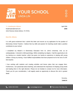 Free  Template: Orange And Dark Green Minimalist Business Teacher Letterhead