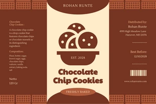 Free  Template: Brown Classic Cookies Jar Label