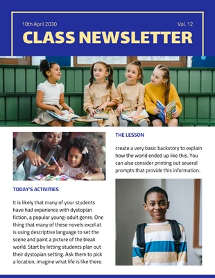 Free  Template: Bulletin d'information minimaliste bleu et jaune de la classe d'école