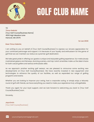 Free  Template: Carta intestata beige e marrone minimalista per il golf club aziendale