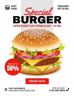 Free  Template: Flyer Minimaliste Blanc Spécial Burger