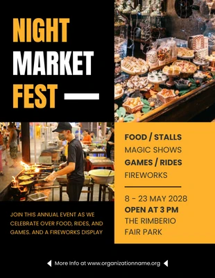 Free  Template: Black and Yellow Night Market Fest Template