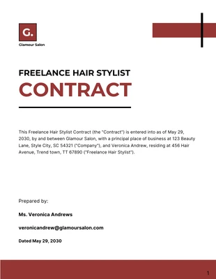 Free  Template: Modelo de contrato de cabeleireiro freelance