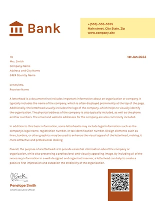 Free  Template: Amarillo y marrón Simple Professional Bank Letterhead Template