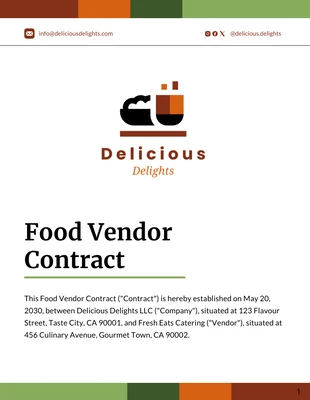 Free  Template: Modello di contratto per fornitore di prodotti alimentari