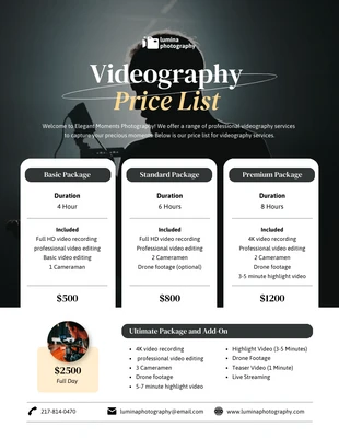 Free Template: Videography Price List Template