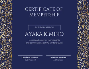 Free  Template: Navy And Gold Classic Vintage Membership Certificates