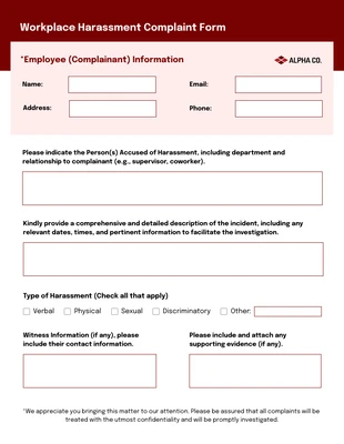 business interactive Template: Plantilla de formulario de queja de acoso laboral