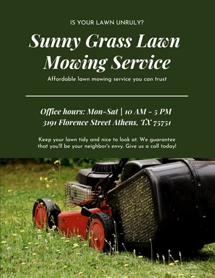Free  Template: Dark Green Lawn Mowing Service Flyer