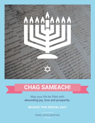 Free  Template: Carte Menorah Hanukkah bleue