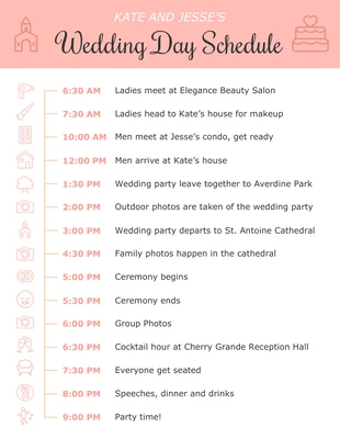 premium  Template: جدول يوم الزفاف الوردي أيقونة