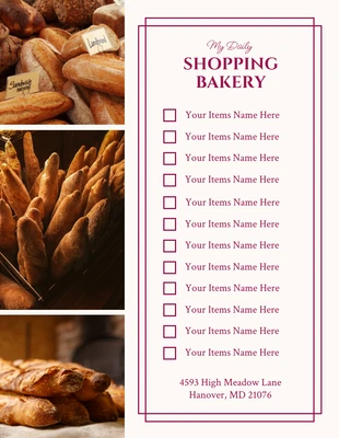Free  Template: Gris claro y rosa oscuro Lista de control de la panadería de compras clásica
