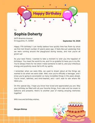 Free  Template: Orange Pastel Birthday Greeting Letterhead