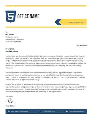 Free  Template: White Yellow And Blue Minimalist Professional Office Letterhead Template