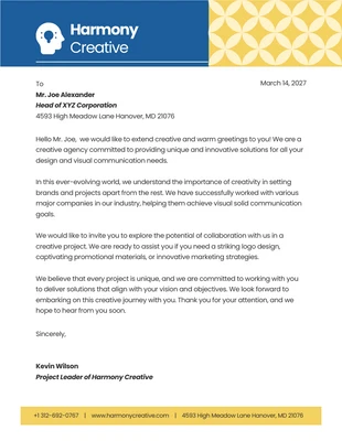 business  Template: Simple Blue And Yellow Pattern Creative Letterhead