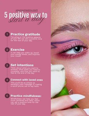 Free  Template: Poster de motivation "Pink Tips to Stay Positive" (Conseils pour rester positif)