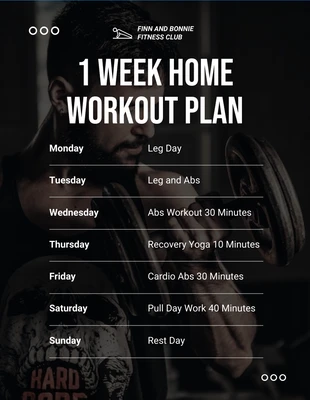 Free  Template: Black Minimalist 1-Week Home Workout Gym Schedule Template