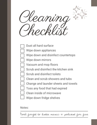 Free  Template: Braune Checkliste für minimalistische Reinigung