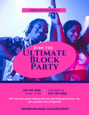 Magenta Minimalist Block Party Invitation