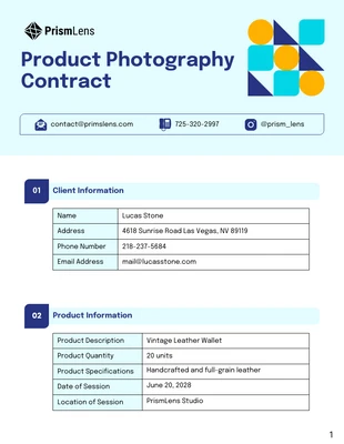 business  Template: Contrato de fotografía de producto