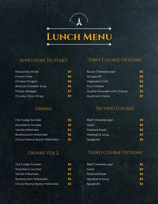 Free  Template: Black Minimalist Texture Lunch French Menu