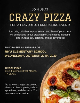 Free  Template: Black Minimalist Fundraising Pizza Flyer