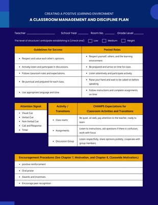 Navy and maroon colorfull simple modern classroom management and discipline plan