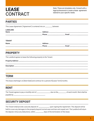 Free  Template: Simple Orange and White Lease Contract