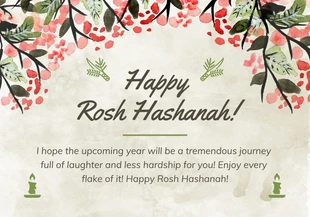 Free  Template: Cremefarbene Aquarell-Ästhetische Happy Rosh Hashanah-Karte