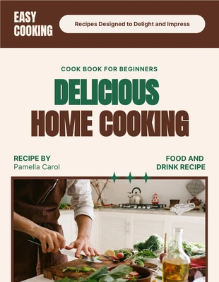 Free  Template: Capa de livro de receitas de culinária caseira minimalista bege e marrom