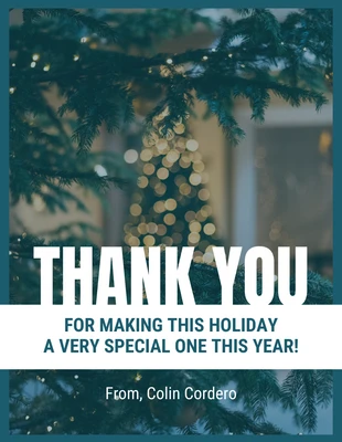 Free  Template: Holiday Christmas Tree Thank You Card