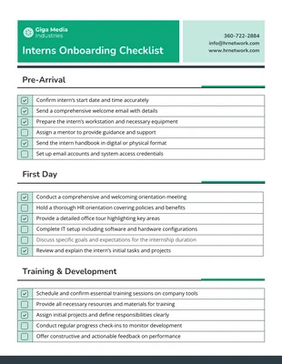 Free interactive Template: Lista de verificación para la integración de pasantes