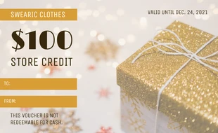 Gold Sparkly Christmas Gift Certificate