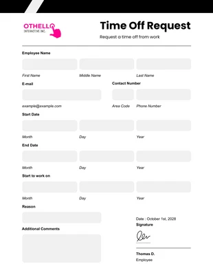 Free  Template: White and Black Simple Time Off Request Forms