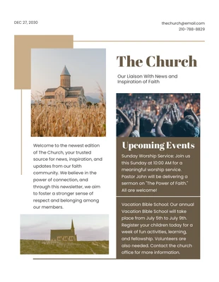 Free  Template: Newsletter der einfachen Kirche in Braun und Weiß