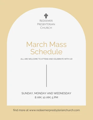 Free  Template: Elegant Mass Schedule Brown and White with Frame Flyer Template