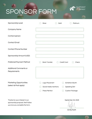 Free  Template: Minimalist Simple Green Sponsorship Form