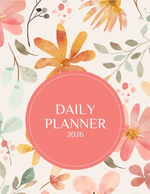 premium  Template: Hellgelber Tagesplaner-Notizbucheinband mit Blumenmuster
