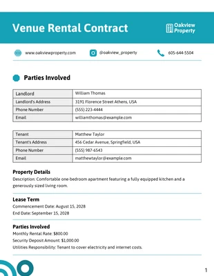 Free  Template: Venue Rental Contract Template