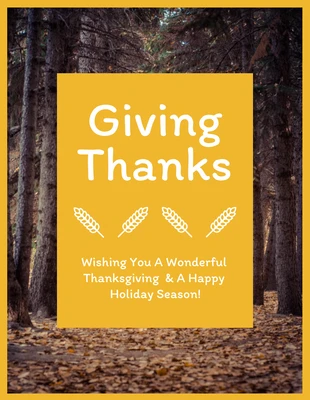 Free  Template: Cartão amarelo divertido de Ação de Graças