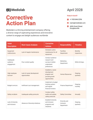 Free  Template: Red Simple Corrective Action Plan