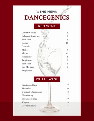 Free  Template: Cardápio de Vinho Clássico Simples Vermelho e Branco