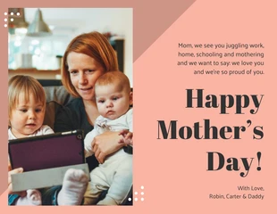 Free  Template: Tarjeta del Día de la Madre "Trabajar desde casa