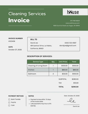 Free  Template: Simple Green Cleaning Invoice
