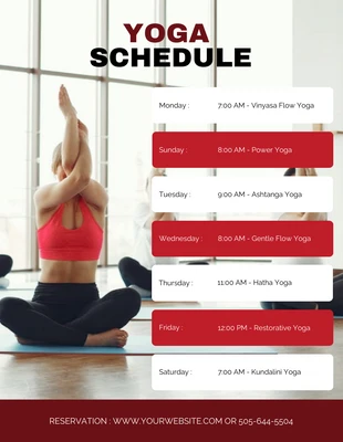 Free  Template: Red Yoga Club Schedule Poster Template