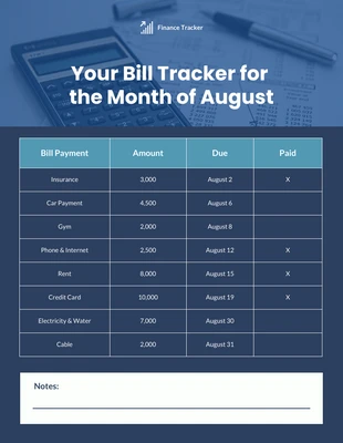 Bill Calendar Template