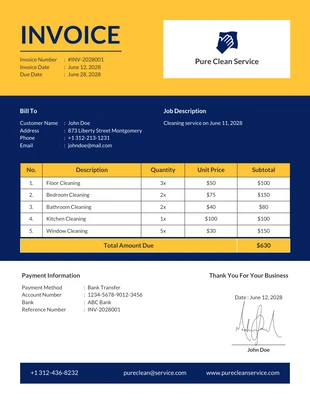 business  Template: Blue and Yellow Minimalist Cleaning Invoice