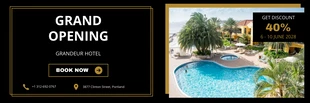 Free  Template: Bannière d'hôtel d'ouverture officielle de luxe noir doré