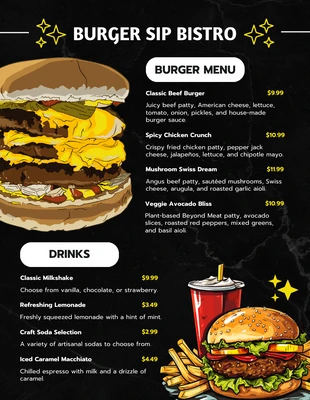 Free  Template: Menu Burger Illustration Moderne Sombre