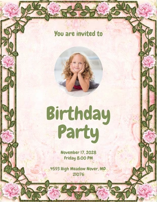 Free  Template: Light Pink Classic Vintage Kids Party Invitation